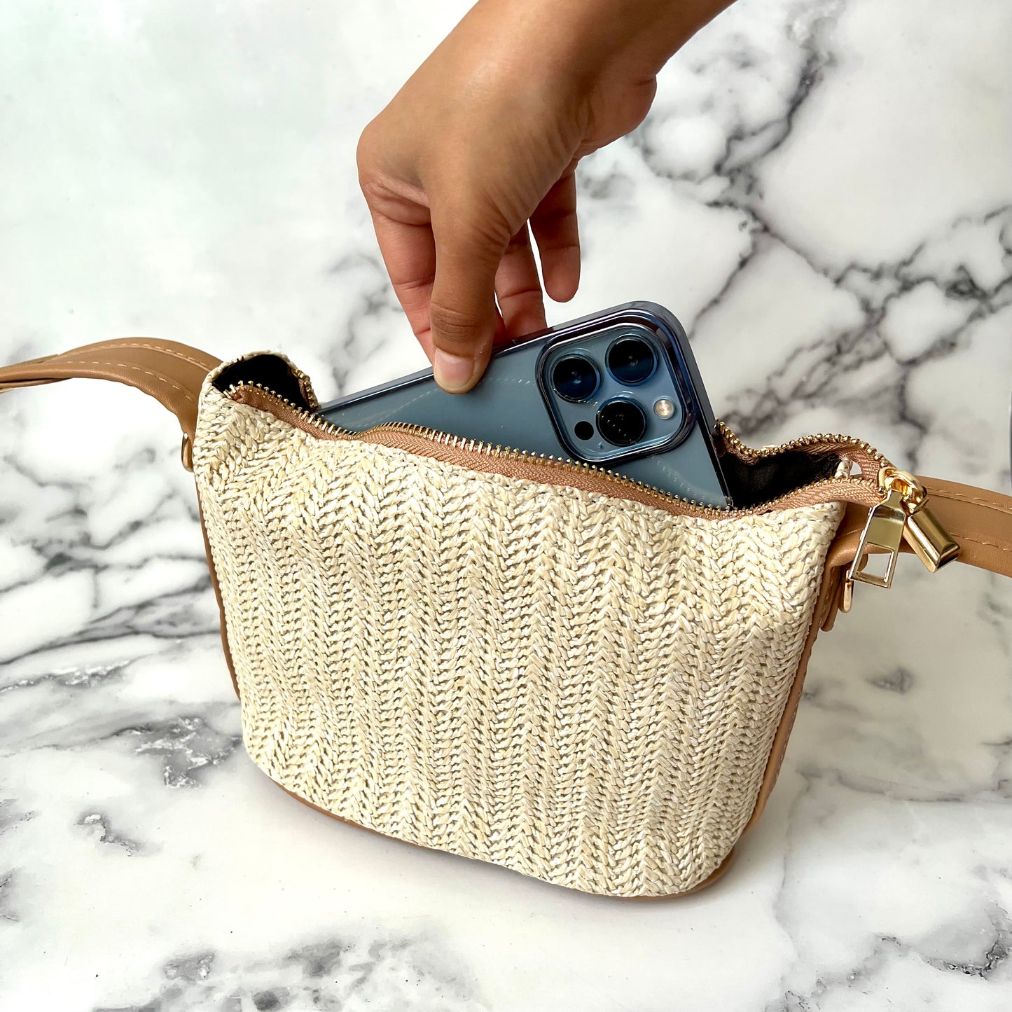 Boho Rattan Summer Bucket Bag