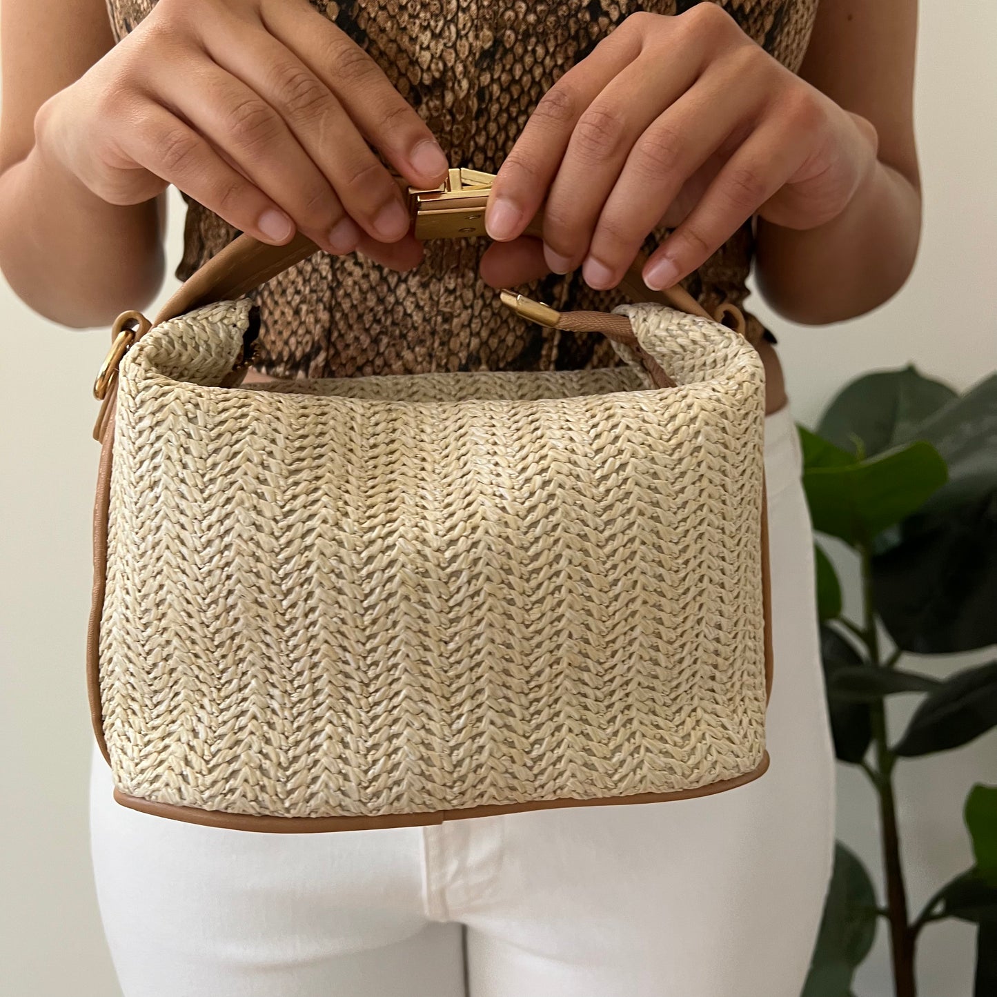 Boho Rattan Summer Bucket Bag