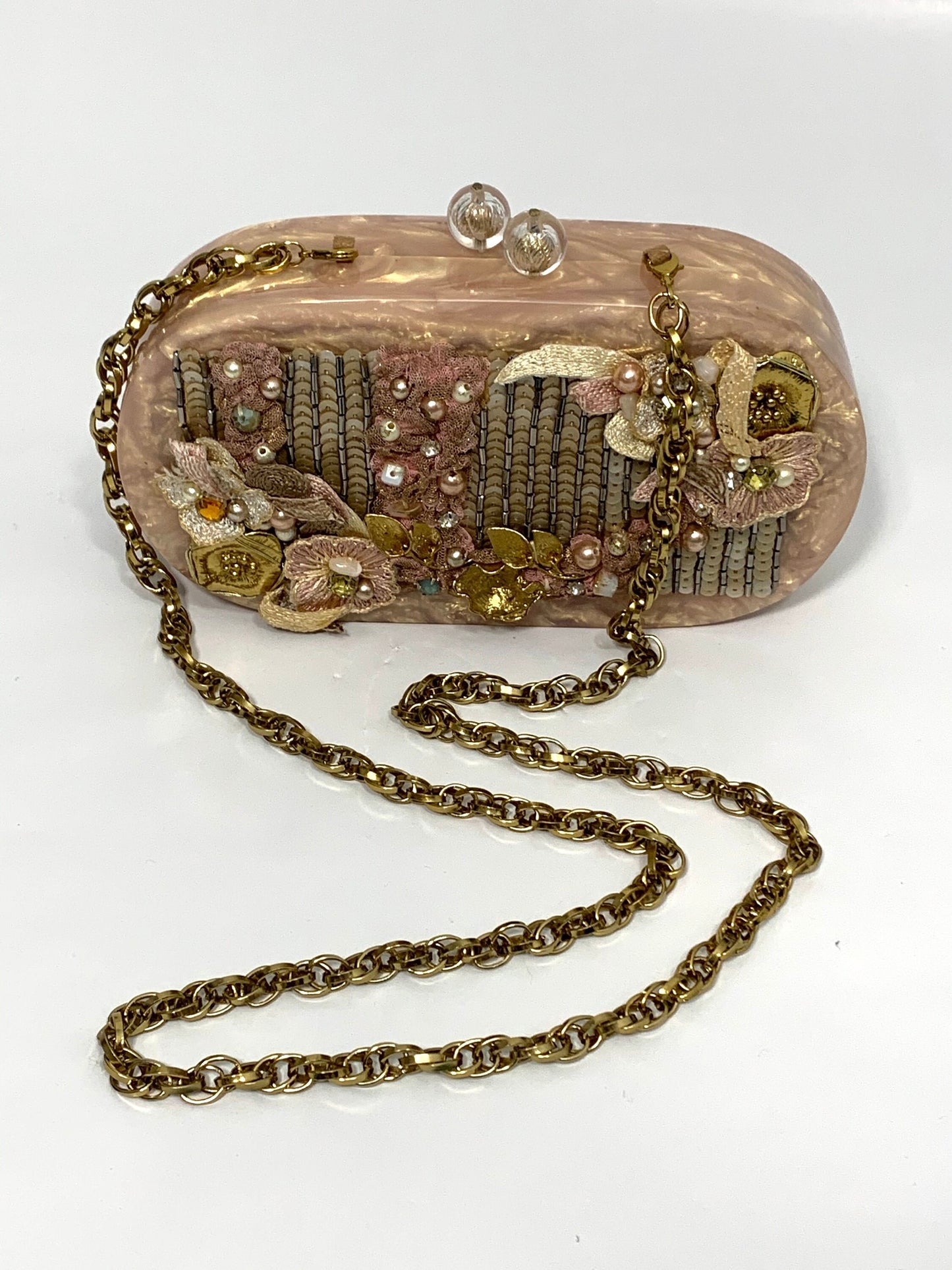 Rosé Resin Ethnic Clutch with detachable sling