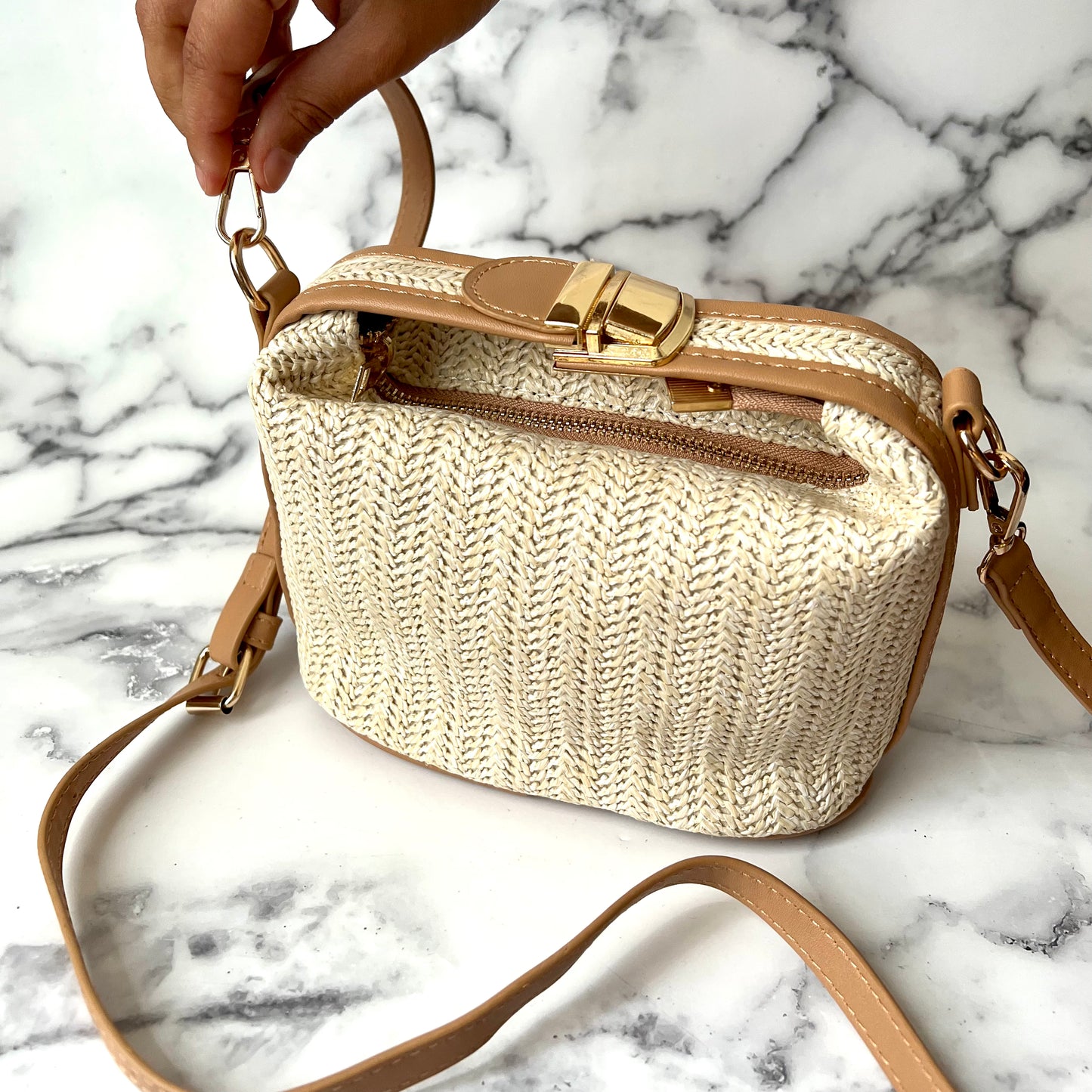 Boho Rattan Summer Bucket Bag